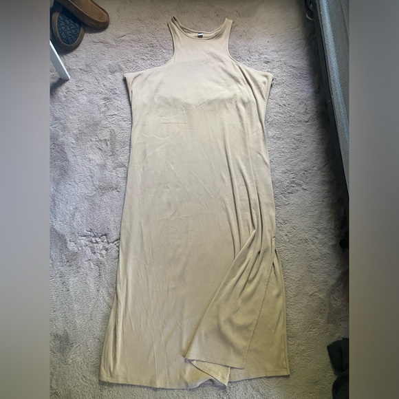 NWT Old Navy Fitted High-Neck Rib-Knit Maxi Dress Women 4X Tan Beige MSRP $44.99 - Picture 2 of 9